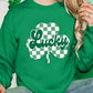 Dark Green St Patricks Checkerboard Clover Lucky Graphic Sweatshirt