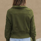 Sea Green Fleece Lined Zip Up Stand Collar Thumbhole Sleeve Sweatshirt