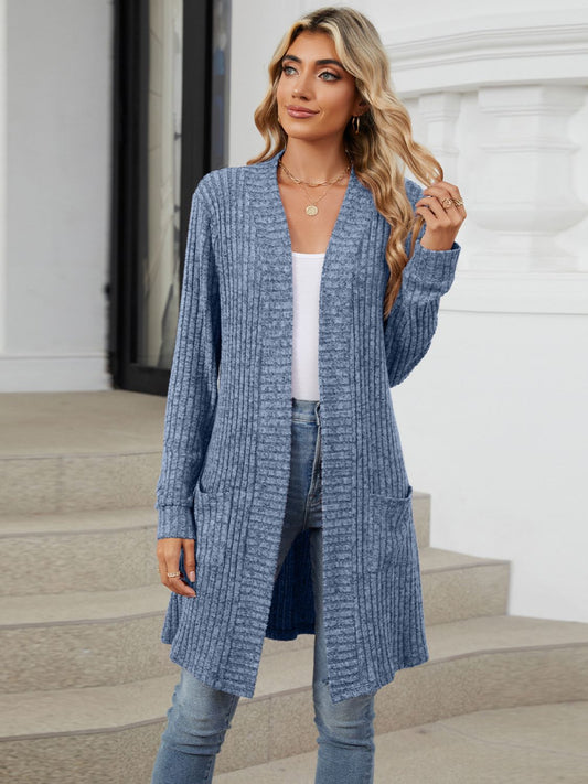 Open Front Long Sleeve Mid-Length Cardigan—Six Colors