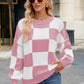 Checkered Round Neck Long Sleeve Sweater