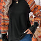 Orange Geo Print Raglan Patchwork Long Sleeve Tee