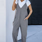 Textured Sleeveless V-Neck Pocketed Casual Jumpsuit