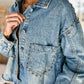 Studded Acid Wash Long Sleeve Denim Jacket