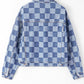 Checkered Button Up Denim Jacket