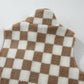 Khaki Checkered Sherpa Collared Jacket Vest