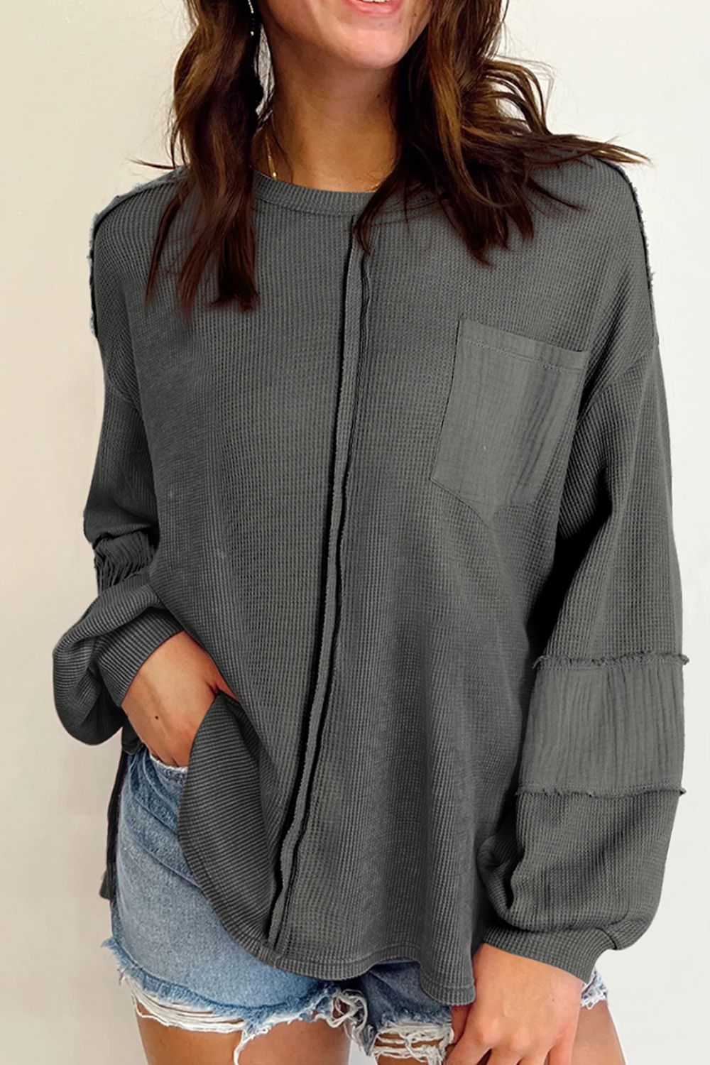 Exposed Seam Oversized Long Sweatshirt