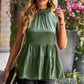 Devine Dotted Frill Trim Sleeveless Tiered Top