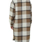 Plaid Collared Neck Long Sleeve Longline Jacket