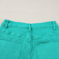 Turquoise Frayed Edge Mid Rise Denim Shorts