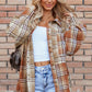 Khaki Plaid Colorblock Patchwork High Low Shacket