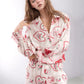 Valentine’s Day Lace Detail Heart Print Collared Neck Top and Shorts Lounge Set