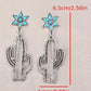 Silvery Western Turquoise Flower Cactus Dangle Earrings