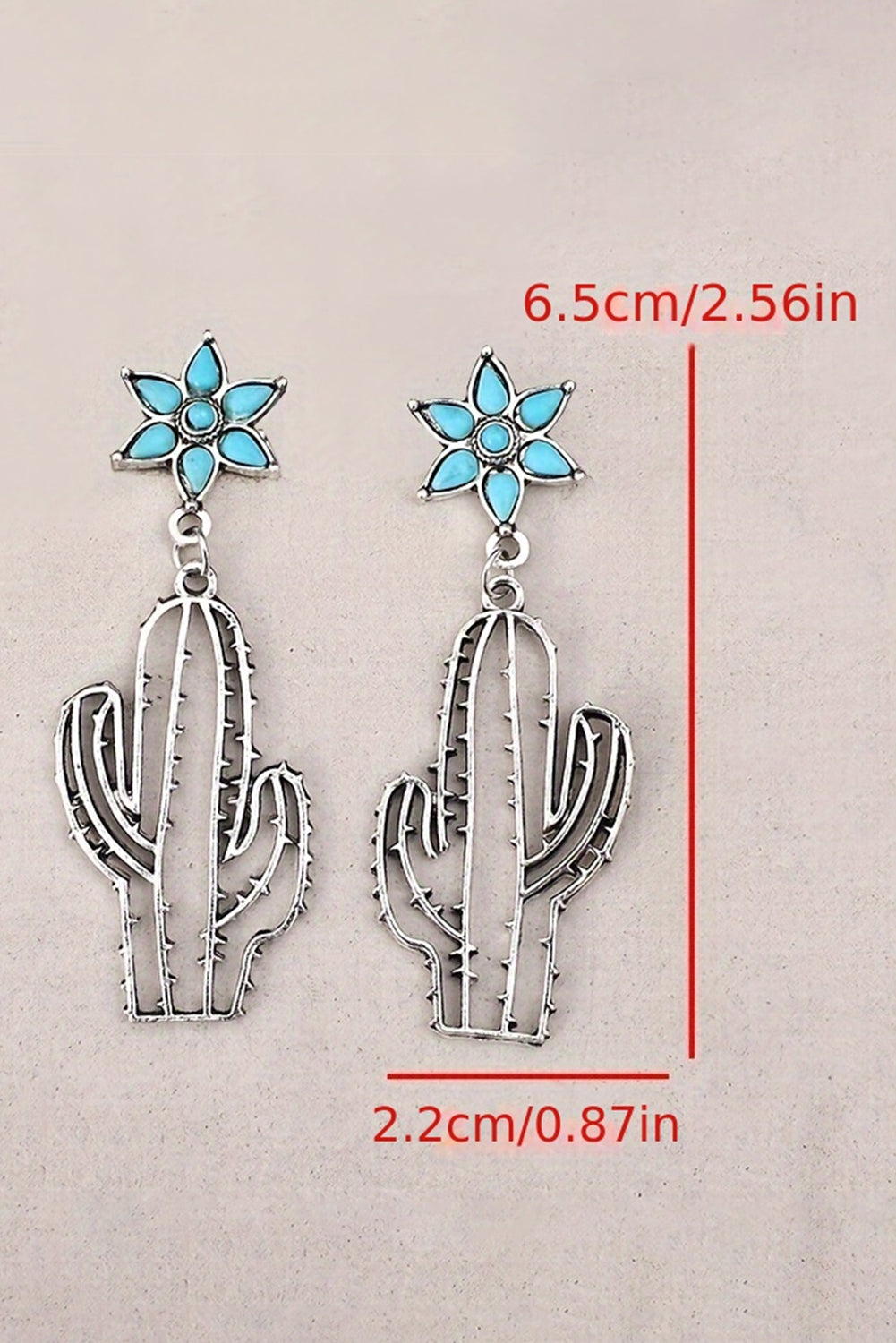 Silvery Western Turquoise Flower Cactus Dangle Earrings