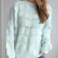 Openwork Round Neck Dropped Shoulder Sweater