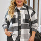 Plus Size Plaid Button Up Collared Neck Jacket