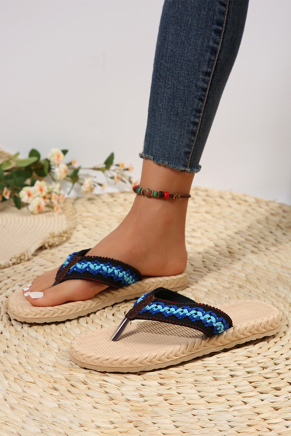 Yellow Woven Strap Flat Flip Flops