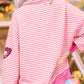 Valentine’s Day Sequin Heart Striped Round Neck Long Sleeve Sweatshirt