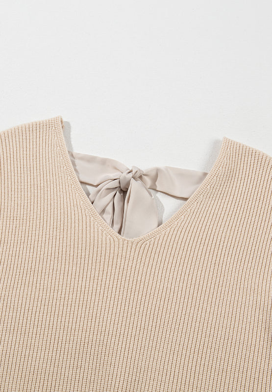 Satin Back Bow Tie Off The Shoulder Sweater