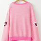 Valentine’s Day Sequin Heart Striped Round Neck Long Sleeve Sweatshirt