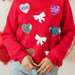 Valentine’s Day Sequin Bow Heart Round Neck Sweatshirt