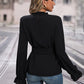 Perfee Round Neck Tie Waist Long Sleeve Blouse