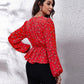 Floral V-Neck Balloon Sleeve Peplum Blouse