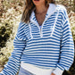 Striped Half Zip Mock Neck Long Sleeve Sweater