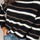 Contrast Striped Round Neck Long Sleeve Sweater