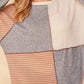 Exposed Seam Color Block Round Neck Top