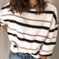 Contrast Striped Round Neck Long Sleeve Sweater