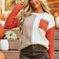 Color Block Round Neck Long Sleeve Sweater