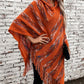 Fringe Contrast Hooded Poncho