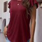 Ruffled Round Neck Cap Sleeve Blouse