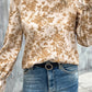 Floral Print Mock Neck Flounce Sleeve Blouse