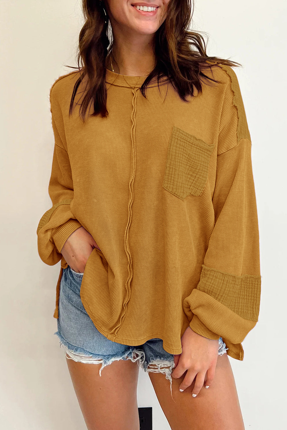 Exposed Seam Oversized Long Sweatshirt