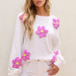 Crochet Flower Round Neck Long Sleeve Sweater