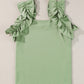 Smoke Green Solid Ruffle Trim Sleeveless Top