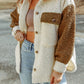 Color Block Collared Neck Sherpa Jacket