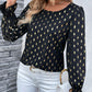 Perfee Printed Round Neck Flounce Sleeve Blouse