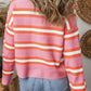 Striped Button Up Long Sleeve Cardigan