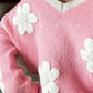 Flower V-Neck Dropped Shoulder Sweater