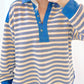 Striped Johnny Collar Long Sleeve Sweatshirt