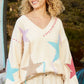 POL V-Neck Long Sleeve Star Fringe Sweater