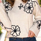 Flower Mock Neck Long Sleeve Sweater