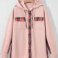 Waffle Knit Plaid Patchwork Drawstring Hooded Shacket