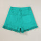 Turquoise Frayed Edge Mid Rise Denim Shorts