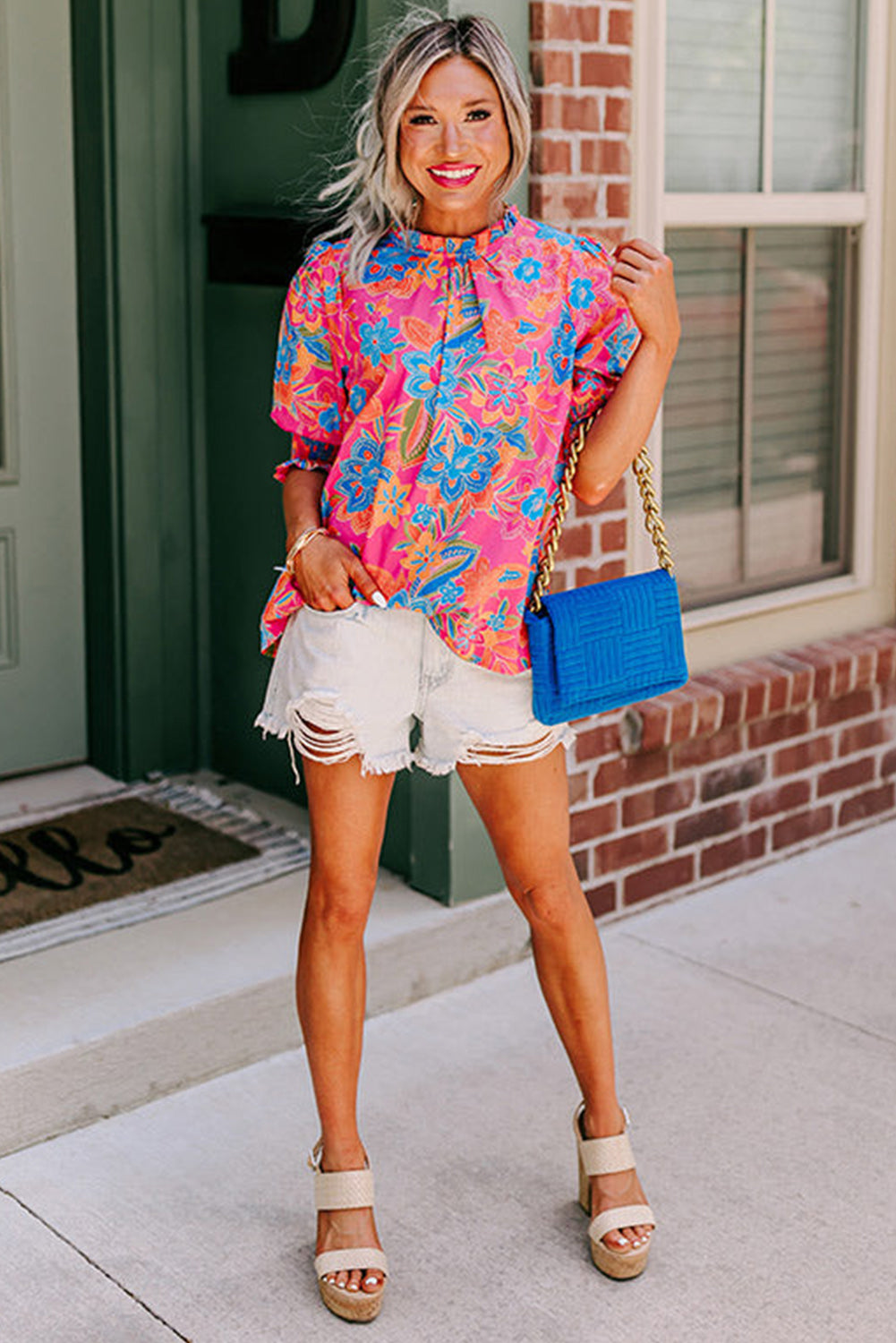 Short Puff Sleeve Floral Blouse