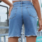 Distressed Raw Hem Denim Shorts