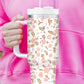 White Cute Flower Print Large Stainless Steel Tumbler 40oz