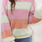 Striped Color Block Round Neck Long Sleeve Sweater